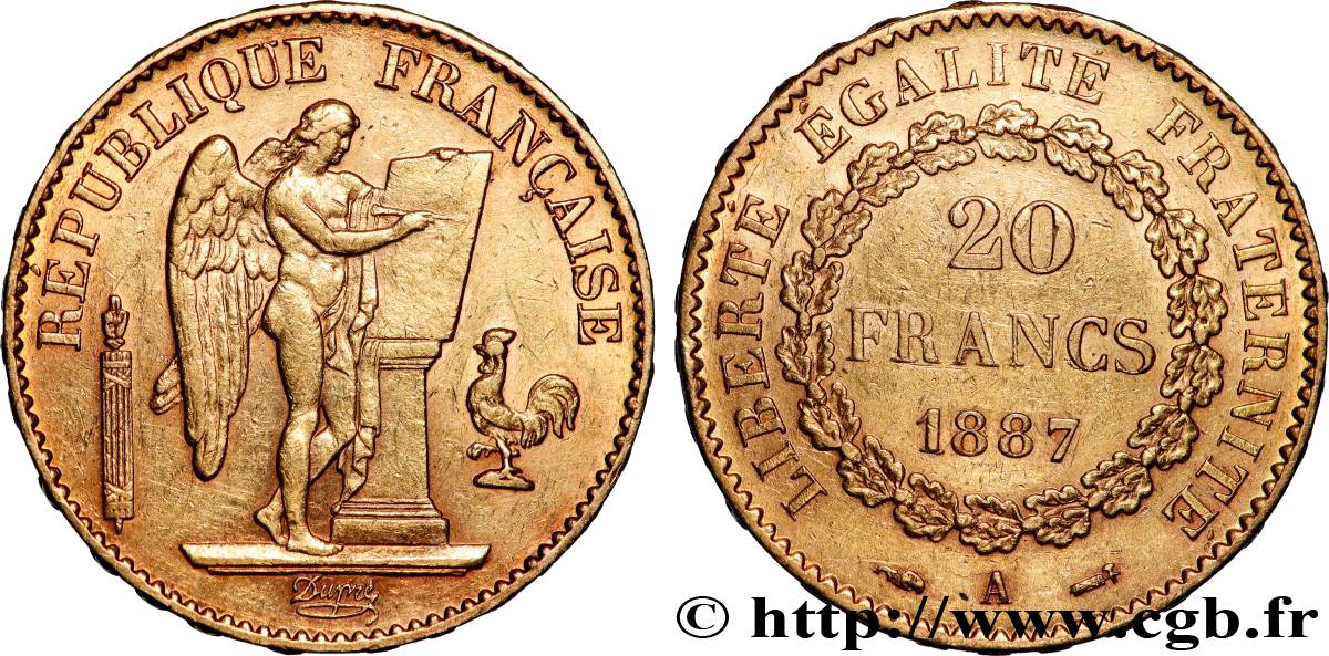 20 francs or Génie, Troisième République 1887 Paris F.533/10 fVZ 