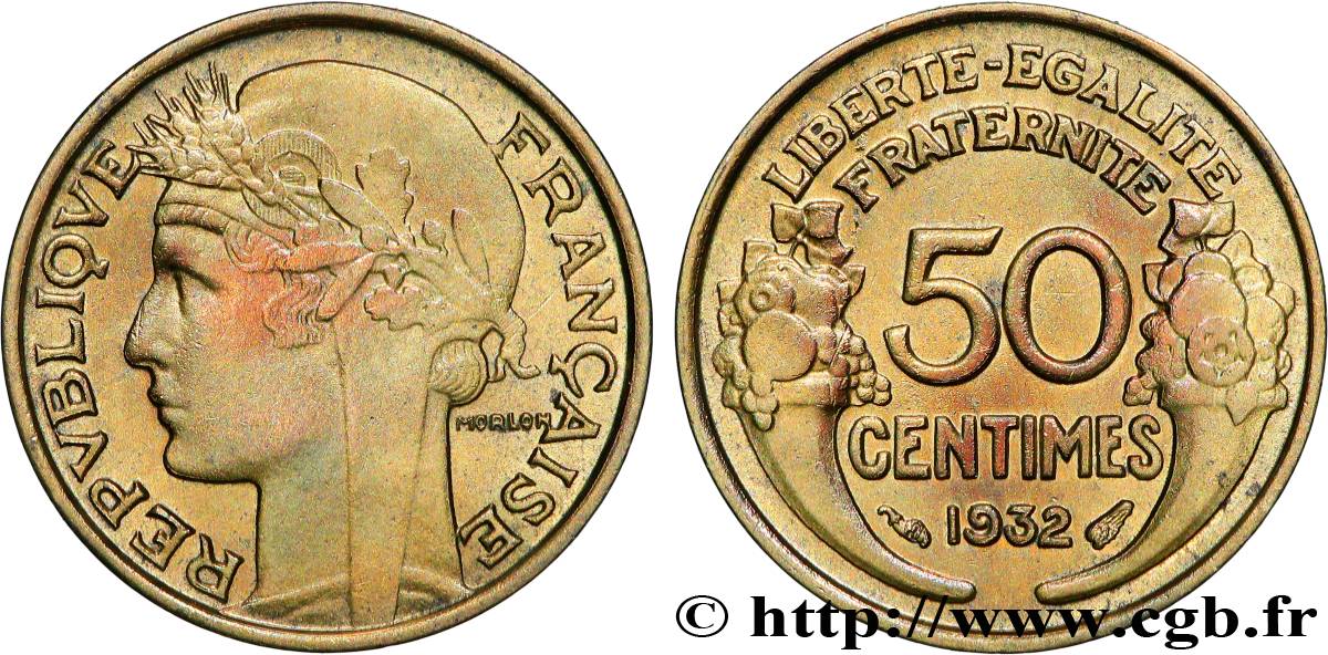 50 centimes Morlon, avec raisin, 9 et 2 ouverts 1932  F.192/7 SPL+ 