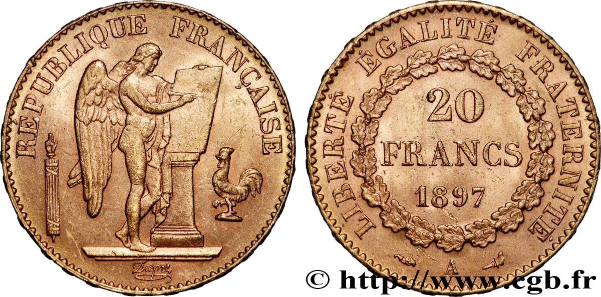 20 francs or Génie, Troisième République 1897 Paris F.533/22 AU 