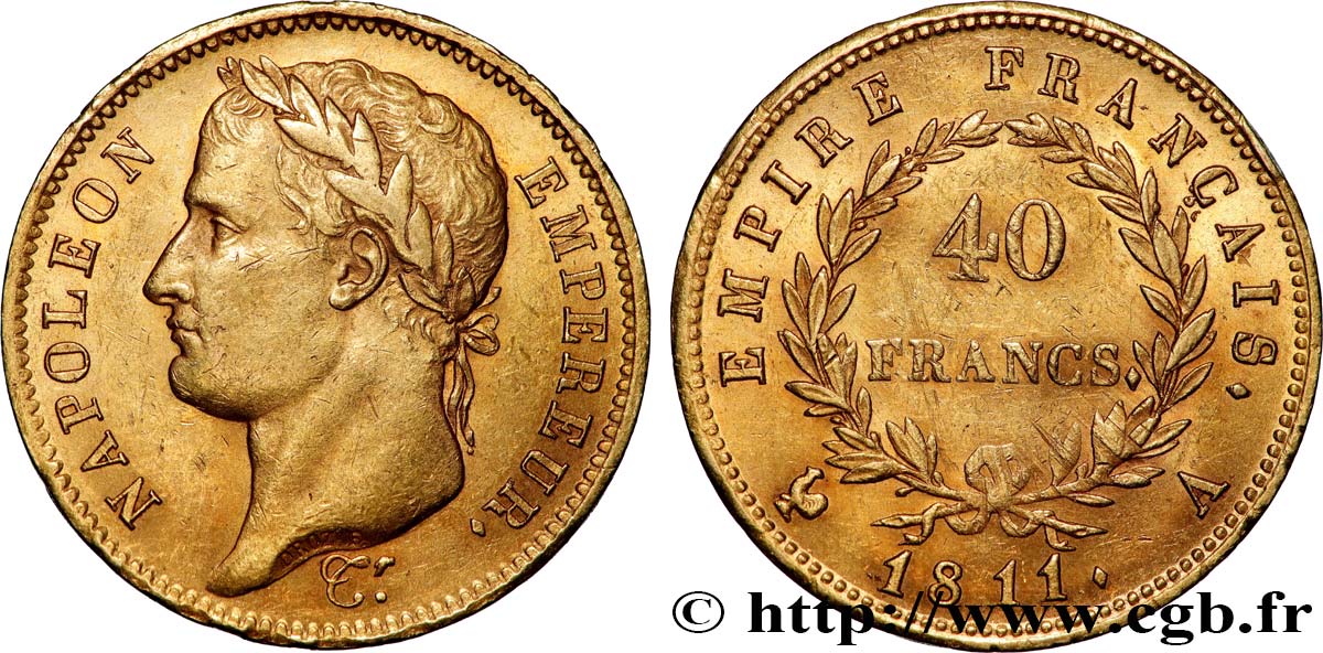 40 francs or Napoléon tête laurée, Empire français 1811 Paris F.541/6 TTB+ 