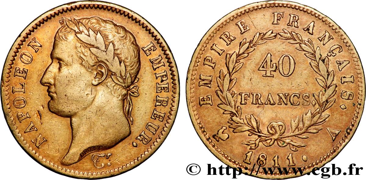 40 francs or Napoléon tête laurée, Empire français 1811 Paris F.541/6 TTB 