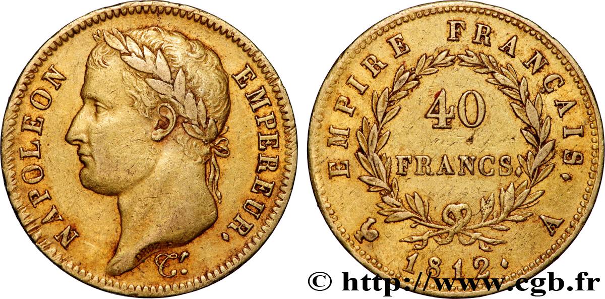 40 francs or Napoléon tête laurée, Empire français 1812 Paris F.541/9 TTB 