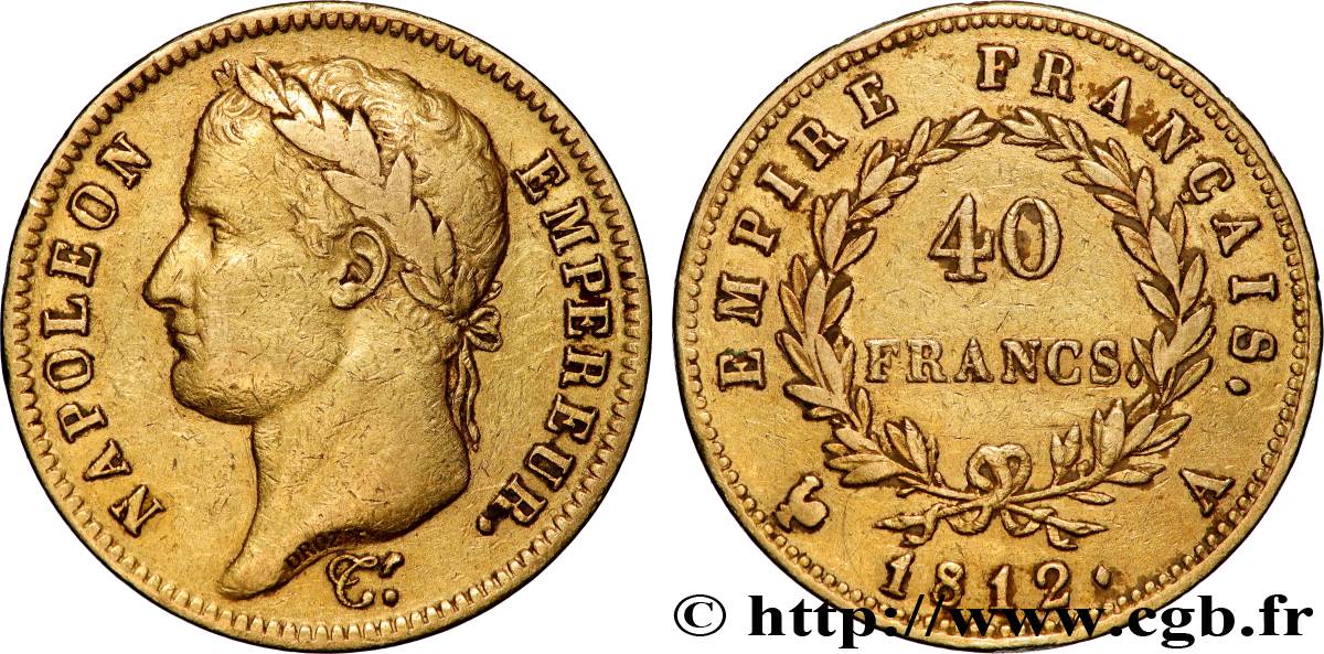 40 francs or Napoléon tête laurée, Empire français 1812 Paris F.541/9 TB+ 