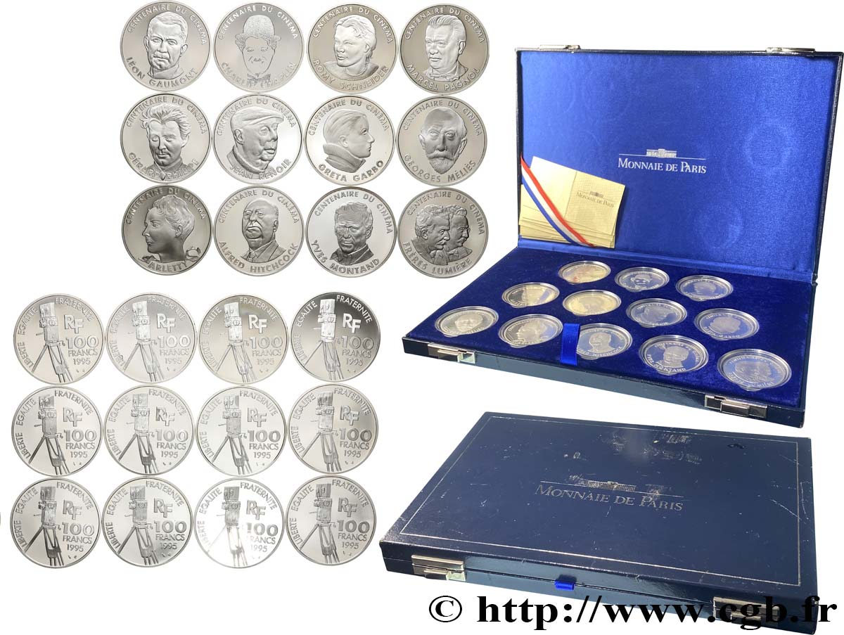 Coffret de douze pièces de 100 Francs Belle Épreuve - Centenaire du Cinéma 1995  F5.1643 1644 1645 1646 1647 1648 1649 1650 1651 1653 1654 1655 2 FDC 