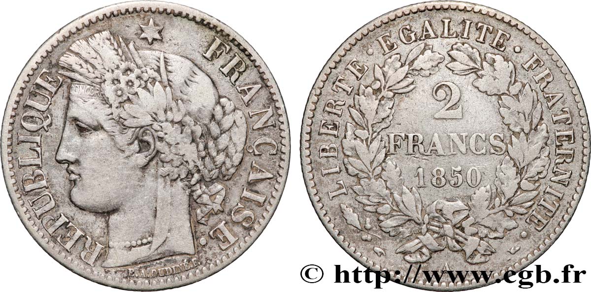2 francs Cérès, IIe République 1850 Paris F.261/4 TB 