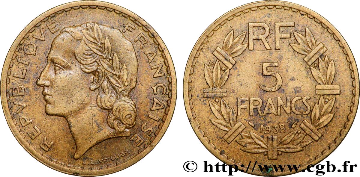 5 francs Lavrillier, bronze-aluminium 1938  F.337/1 TB 