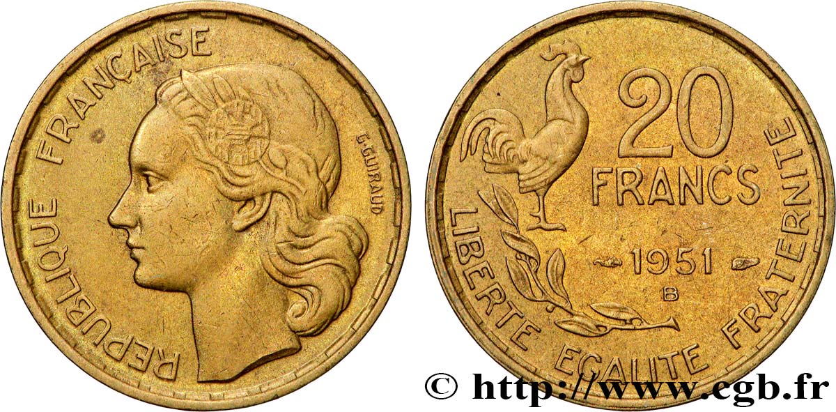 20 francs G. Guiraud 1951 Beaumont-Le-Roger F.402/8 TTB+ 