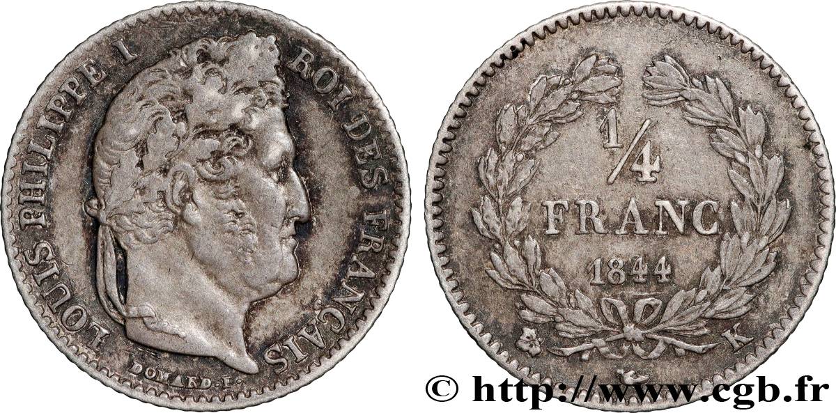 1/4 franc Louis-Philippe 1844 Bordeaux F.166/100 XF 