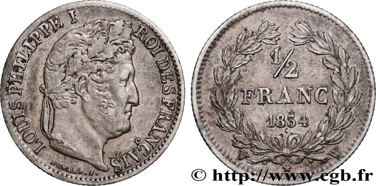 1/2 franc Louis-Philippe 1834 Lille F.182/52 XF 