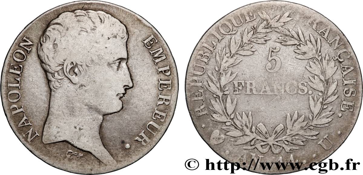 5 francs Napoléon Empereur, Calendrier révolutionnaire 1805 Turin F.303/28 VF 