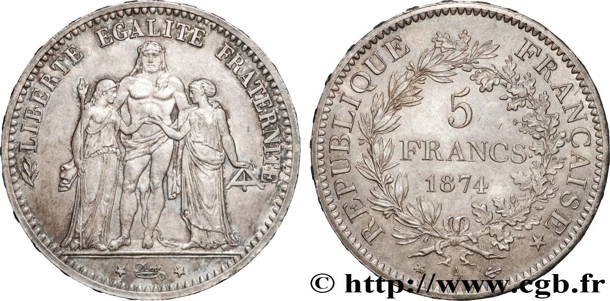 5 francs Hercule 1874 Paris F.334/12 MS 