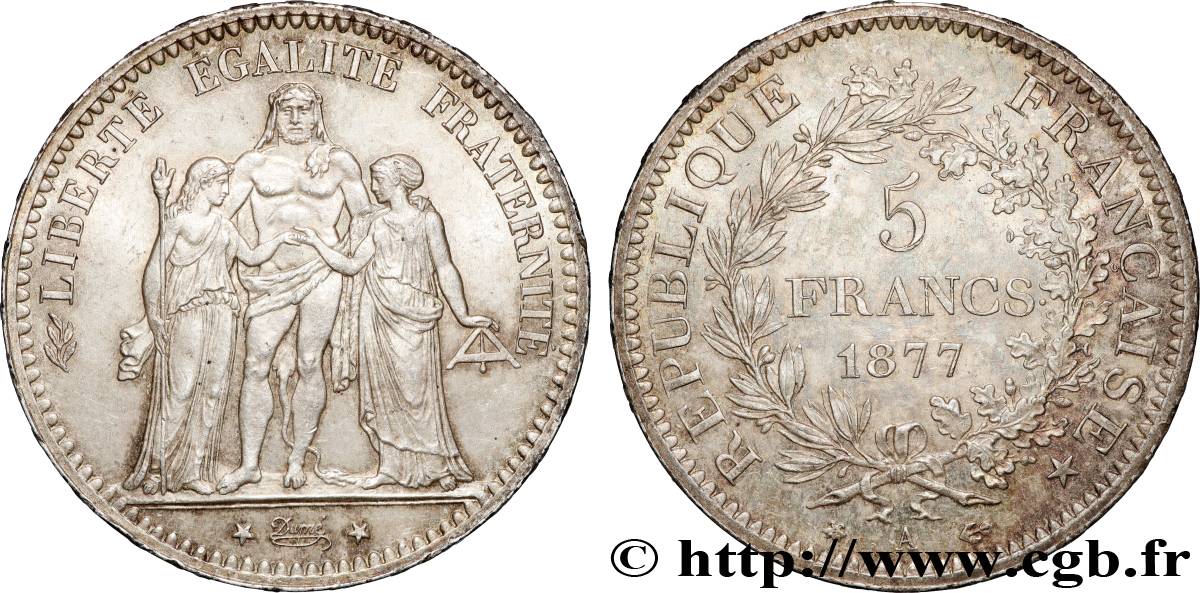 5 francs Hercule 1877 Paris F.334/19 MS62 