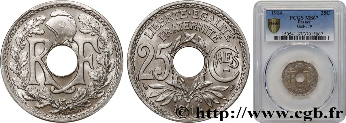 25 centimes Lindauer, Cmes souligné 1914  F.170/2 FDC67 PCGS