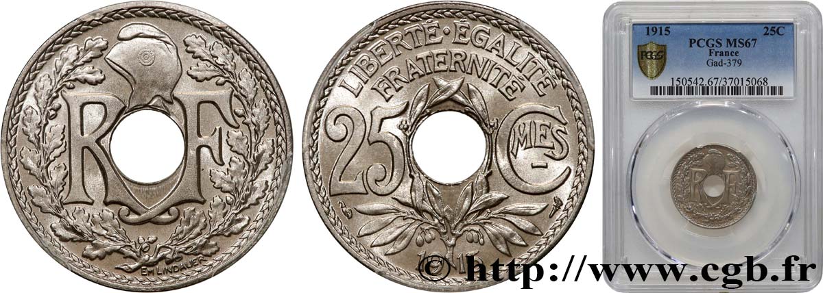 25 centimes Lindauer, Cmes souligné 1915  F.170/3 MS67 PCGS
