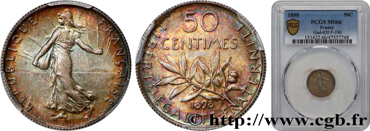 50 centimes Semeuse 1898 Paris F.190/3 FDC66 PCGS