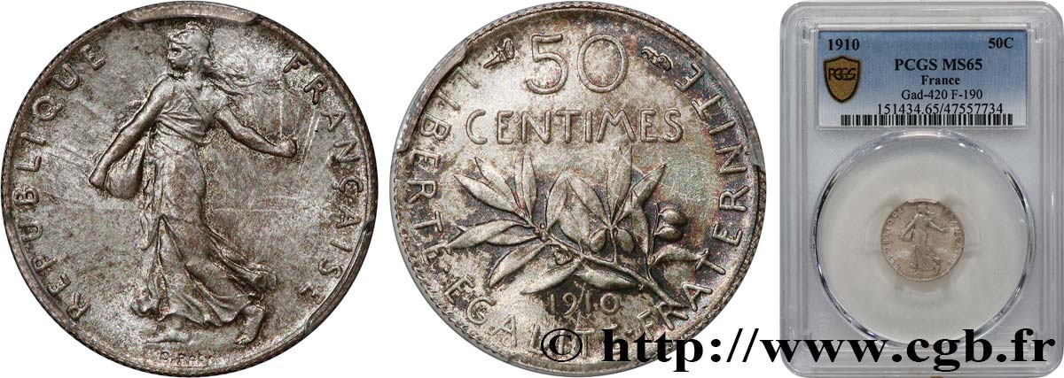 50 centimes Semeuse 1910 Paris F.190/17 FDC65 PCGS