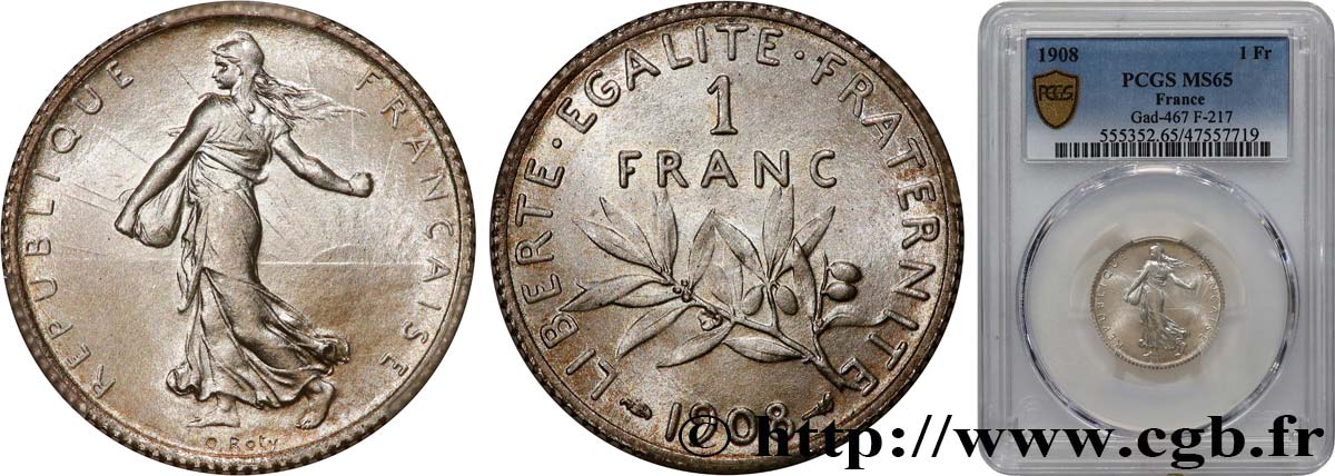 1 franc Semeuse 1908 Paris F.217/13 FDC65 PCGS