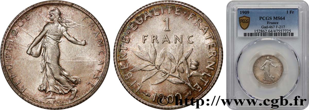 1 franc Semeuse 1909 Paris F.217/14 SPL64 PCGS