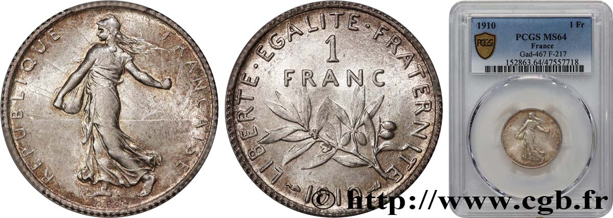 1 franc Semeuse 1910 Paris F.217/15 SPL64 PCGS