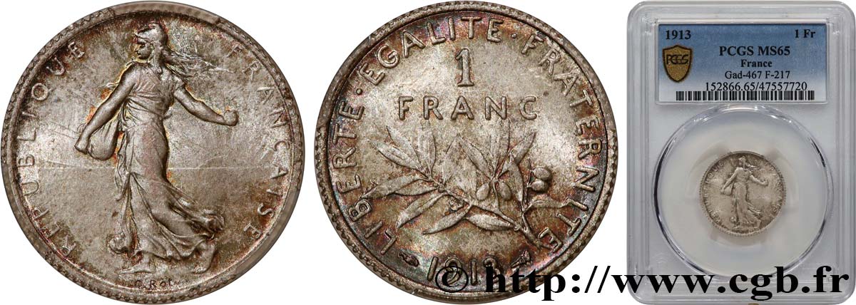 1 franc Semeuse 1913 Paris F.217/18 MS65 PCGS