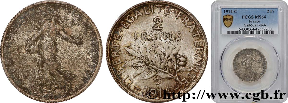 2 francs Semeuse 1914 Castelsarrasin F.266/16 SPL64 PCGS