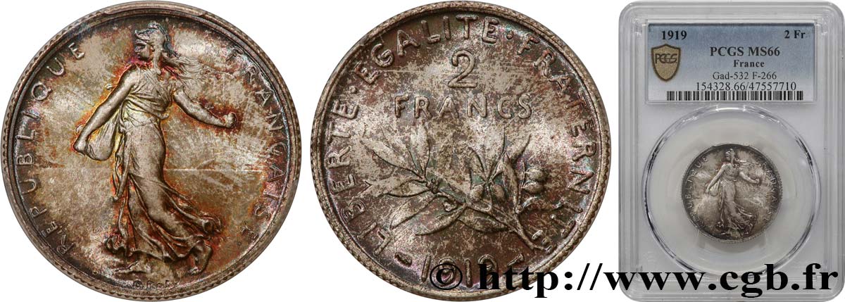 2 francs Semeuse 1919  F.266/21 FDC66 PCGS