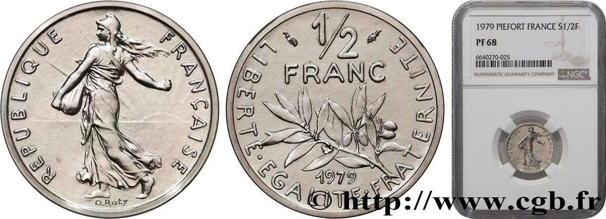 Piéfort argent de 1/2 franc Semeuse 1979 Pessac GEM.91 P2 FDC68 NGC