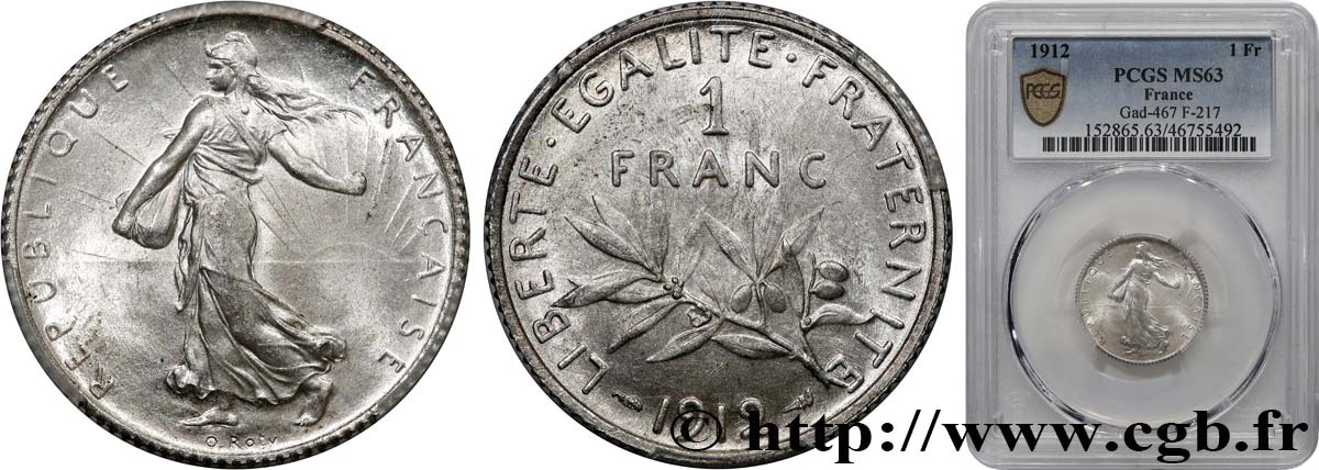 1 franc Semeuse 1912 Paris F.217/17 MS63 PCGS