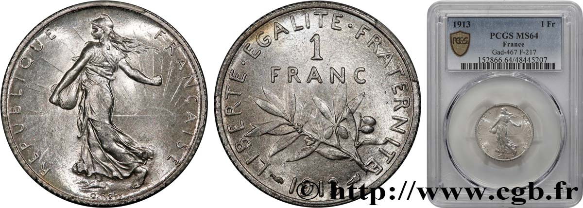 1 franc Semeuse 1913 Paris F.217/18 SPL64 PCGS