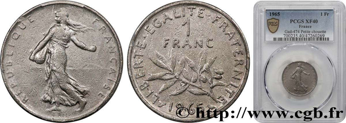1 franc Semeuse, nickel, petite chouette 1965 Paris F.226/10 TTB40 PCGS