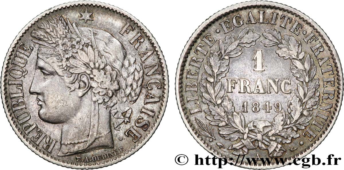 1 franc Cérès, IIe République 1849 Paris F.211/1 TTB 