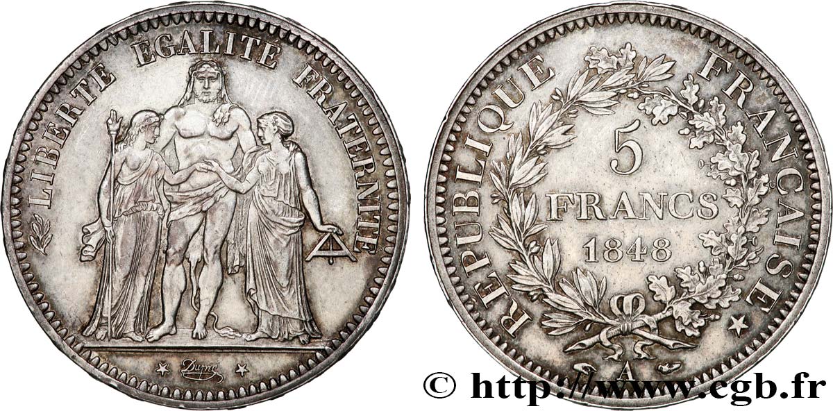 5 francs Hercule, IIe République 1848 Paris F.326/1 TTB+ 