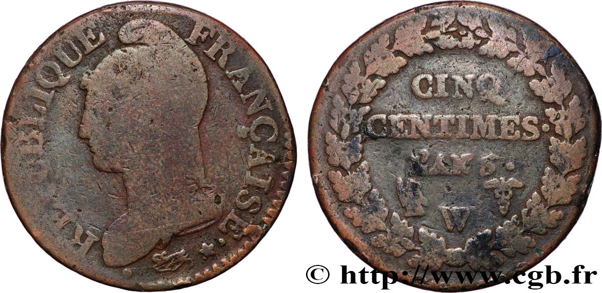Cinq centimes Dupré, grand module 1798 Lille F.115/43 B 