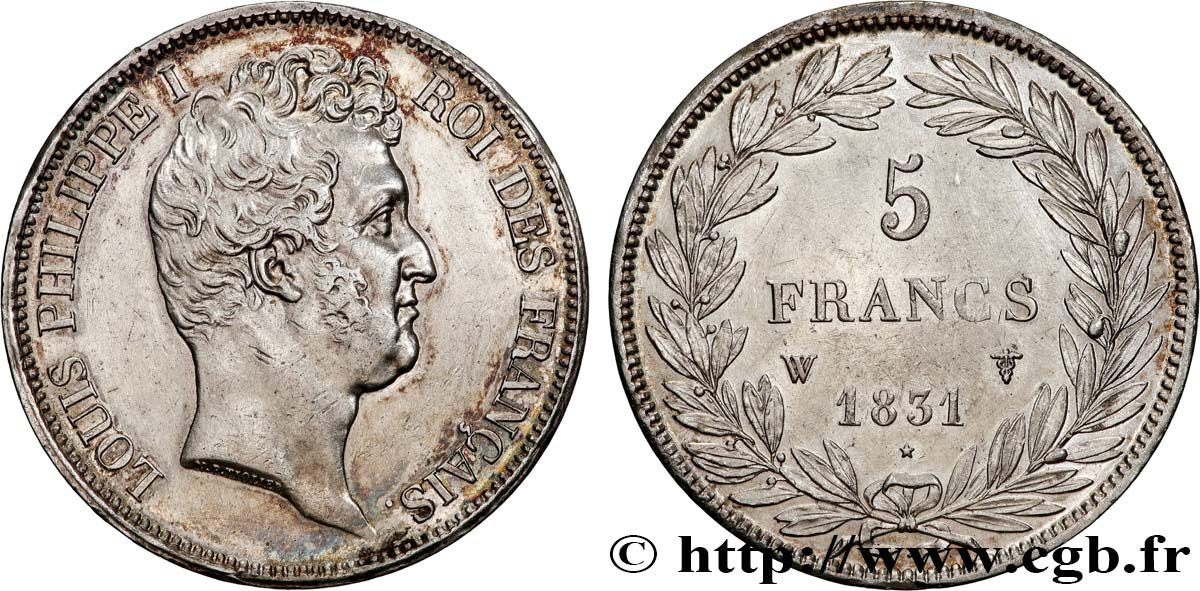5 francs type Tiolier avec le I, tranche en creux 1831 Lille F.315/27 TTB+ 
