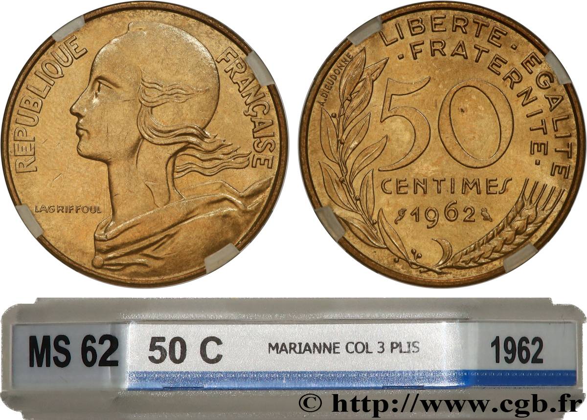 50 centimes Marianne, col à trois plis 1962 Paris F.197/2 VZ62 GENI