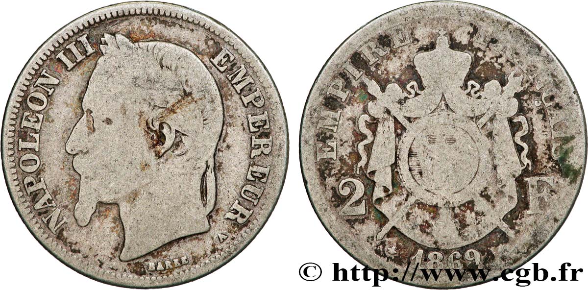 2 francs Napoléon III, tête laurée 1869 Paris F.263/10 VG 