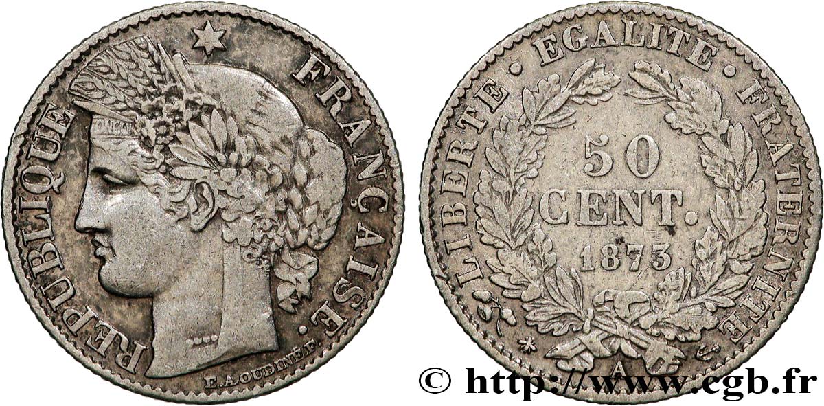 50 centimes Cérès, IIIe République 1873 Paris F.189/5 TTB 