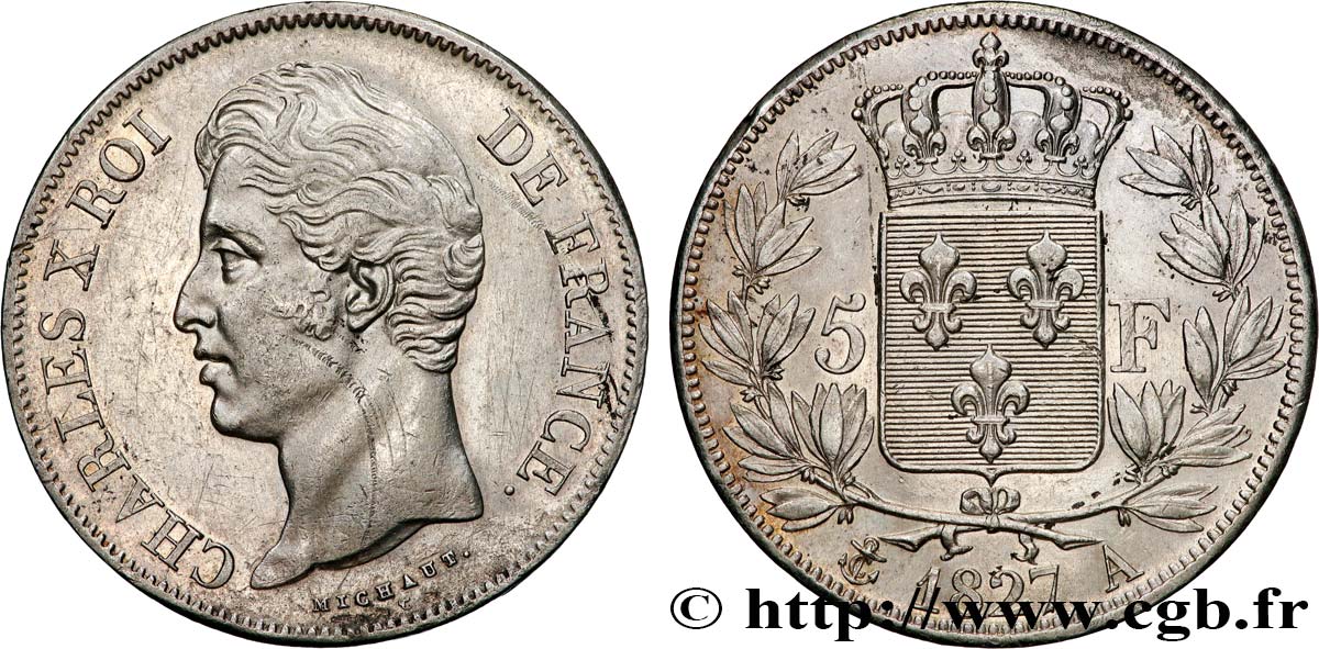 5 francs Charles X, 2e type 1827 Paris F.311/1 TTB+ 