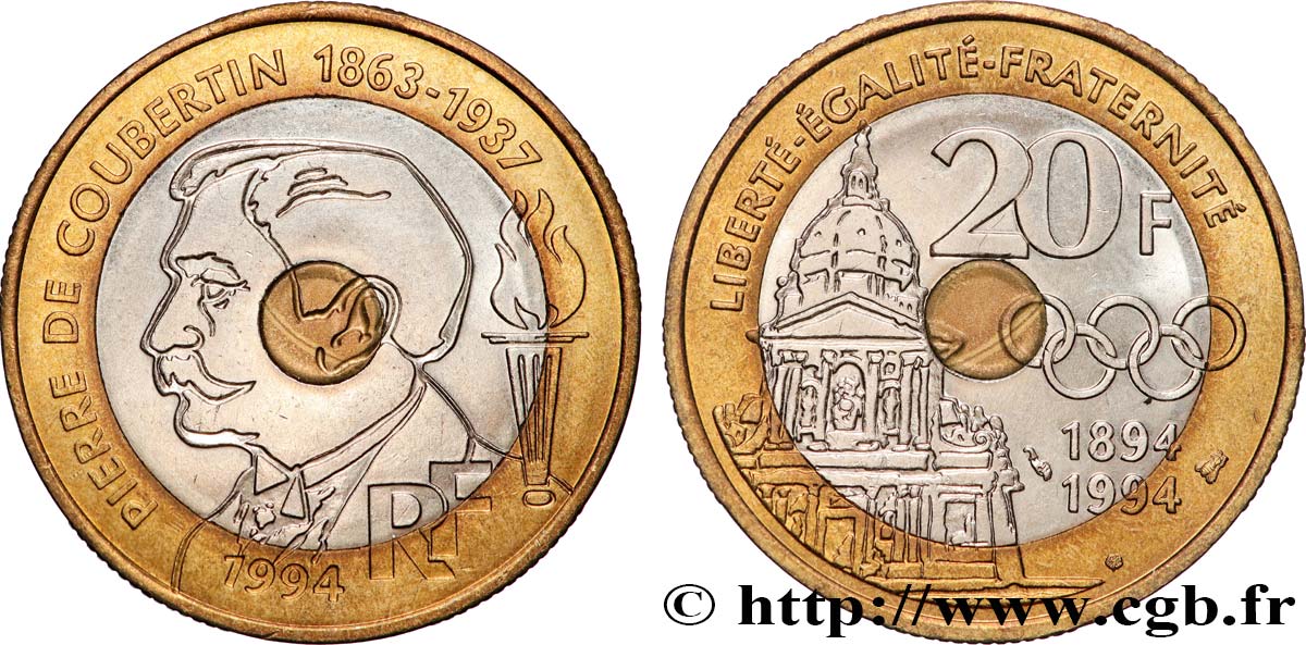 20 francs Pierre de Coubertin 1994 Pessac F.405/2 VZ 