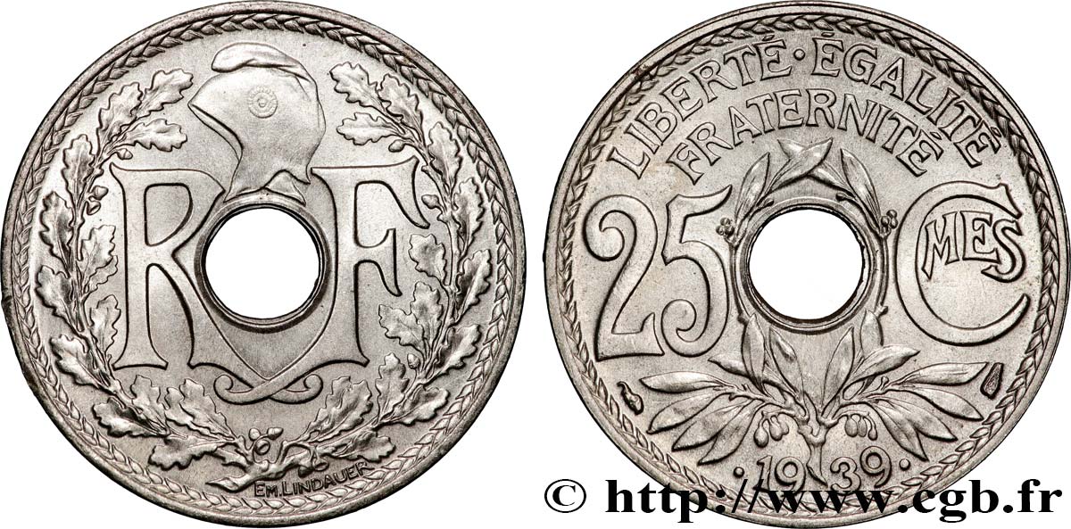 25 centimes Lindauer, maillechort 1939  F.172/3 ST65 