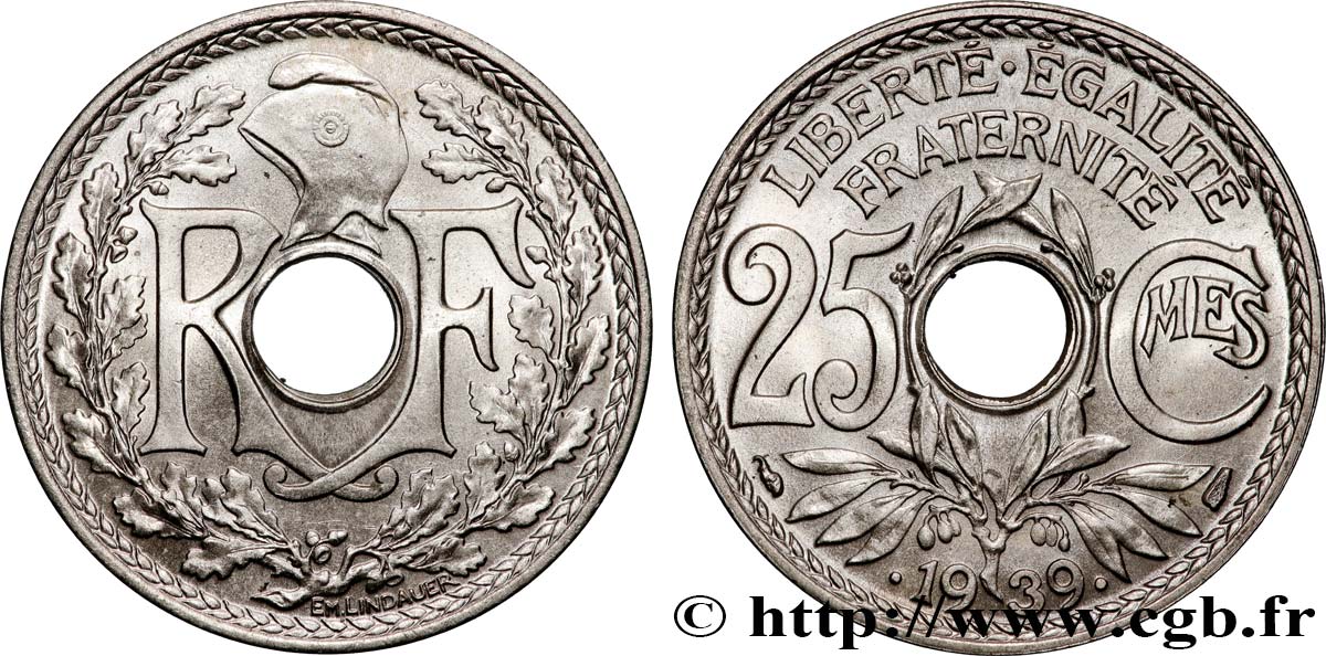25 centimes Lindauer, maillechort 1939  F.172/3 FDC65 