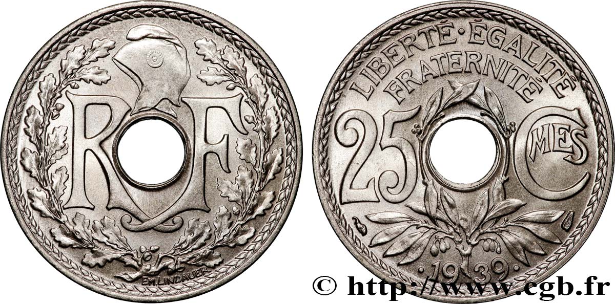 25 centimes Lindauer, maillechort 1939  F.172/3 FDC65 
