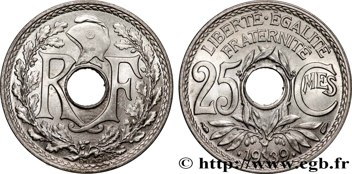 25 centimes Lindauer, maillechort 1939  F.172/3 FDC65 