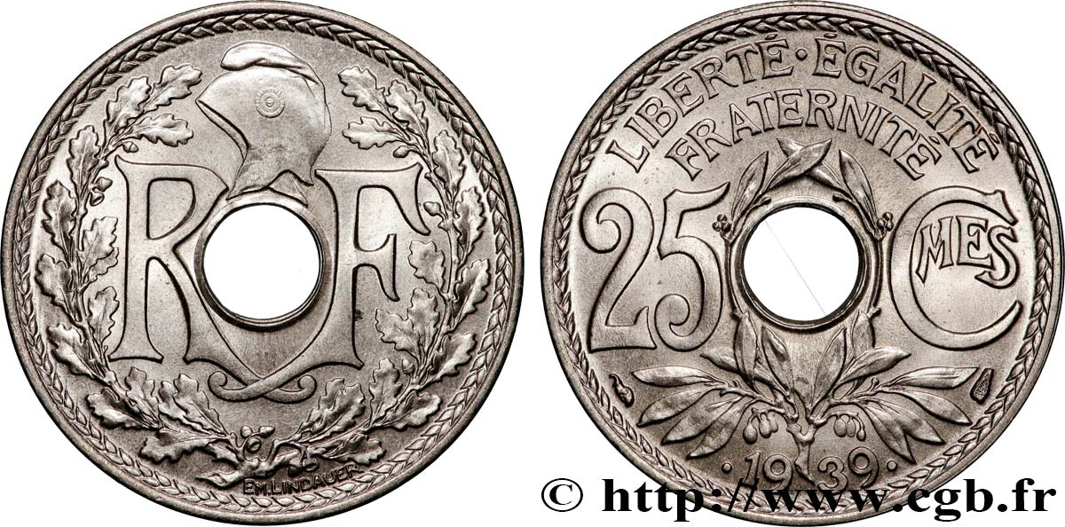 25 centimes Lindauer, maillechort 1939  F.172/3 ST65 
