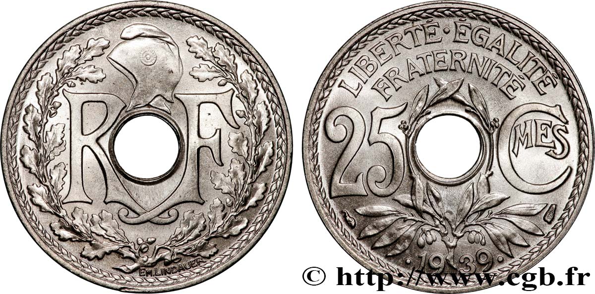 25 centimes Lindauer, maillechort 1939  F.172/3 FDC65 