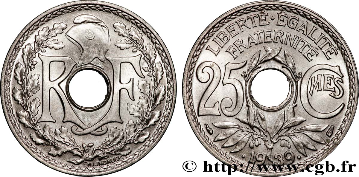 25 centimes Lindauer, maillechort 1939  F.172/3 FDC65 