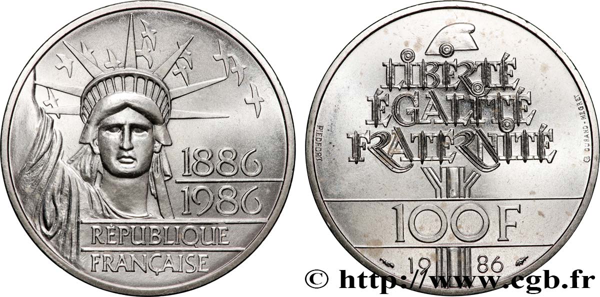 Piéfort Brillant Universel de 100 francs Liberté (Statue de la) 1986 Pessac F.454/2P MS 