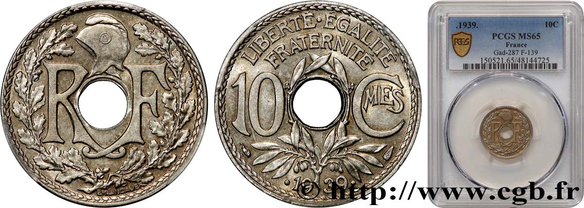 10 centimes Lindauer, maillechort 1939  F.139/3 FDC65 PCGS