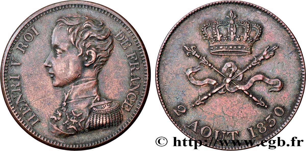Module de 5 francs pour l’avènement d’Henri V 1830  VG.2687  TTB 