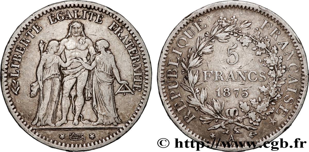 5 francs Hercule 1873 Paris F.334/9 TB 